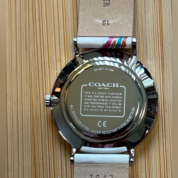 COACH PERRY WATCH WITH 36MM WHITE RAINBOW STARS FACE & WHITE LEATHER BAND - Picture 3 of 5